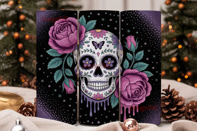 Sugar Skull Floral 20oz Tumbler Wrap Sublimation DesignSVG 