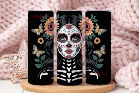 Sugar Skull Floral 20oz Tumbler Wrap Sublimation DesignSVG 