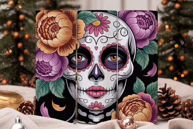 Sugar Skull Floral 20oz Tumbler Wrap Sublimation DesignSVG 