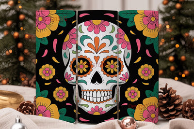 Sugar Skull Floral 20oz Tumbler Wrap Sublimation DesignSVG 
