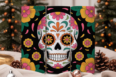 Sugar Skull Floral 20oz Tumbler Wrap Sublimation DesignSVG 