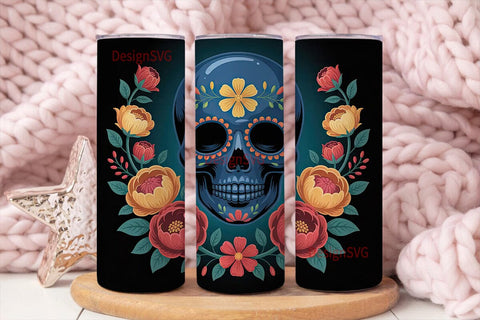 Sugar Skull Floral 20oz Tumbler Wrap Sublimation DesignSVG 