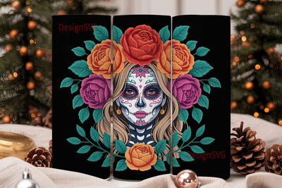 Sugar Skull Floral 20oz Tumbler Wrap Sublimation DesignSVG 