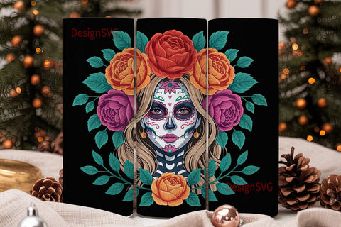Sugar Skull Floral 20oz Tumbler Wrap Sublimation DesignSVG 