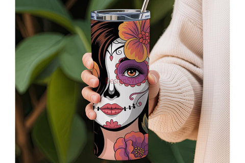 Sugar Skull Floral 20oz Tumbler Wrap Sublimation DesignSVG 
