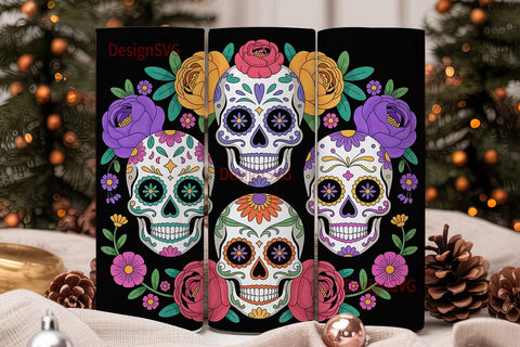 Sugar Skull Floral 20oz Tumbler Wrap Sublimation DesignSVG 