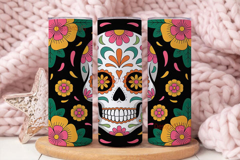 Sugar Skull Floral 20oz Tumbler Wrap Sublimation DesignSVG 