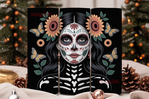 Sugar Skull Floral 20oz Tumbler Wrap Sublimation DesignSVG 