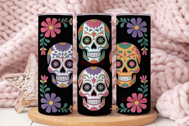 Sugar Skull Floral 20oz Tumbler Wrap Sublimation DesignSVG 