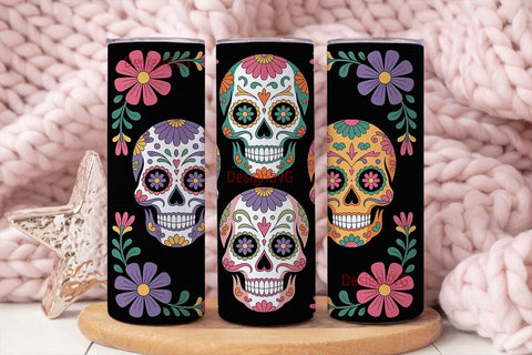 Sugar Skull Floral 20oz Tumbler Wrap Sublimation DesignSVG 