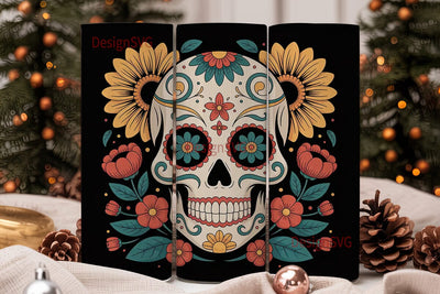 Sugar Skull Floral 20oz Tumbler Wrap Sublimation DesignSVG 