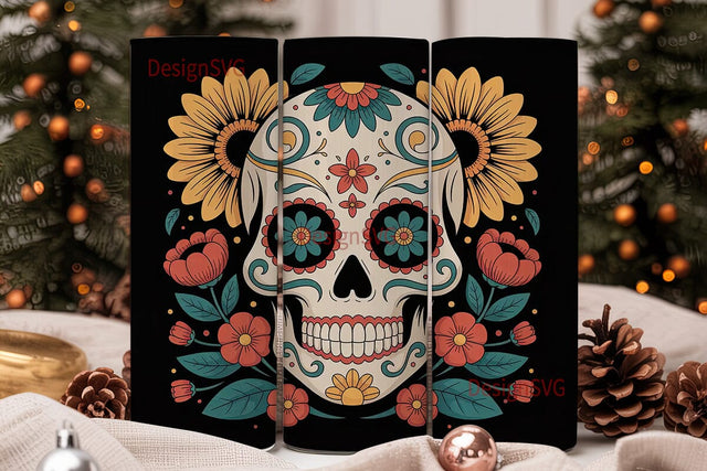 Sugar Skull Floral 20oz Tumbler Wrap Sublimation DesignSVG 