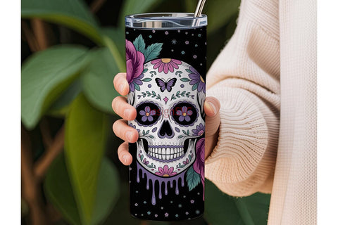 Sugar Skull Floral 20oz Tumbler Wrap Sublimation DesignSVG 