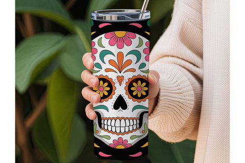 Sugar Skull Floral 20oz Tumbler Wrap Sublimation DesignSVG 