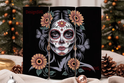 Sugar Skull Floral 20oz Tumbler Wrap Sublimation DesignSVG 