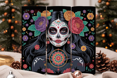 Sugar Skull Floral 20oz Tumbler Wrap Sublimation DesignSVG 