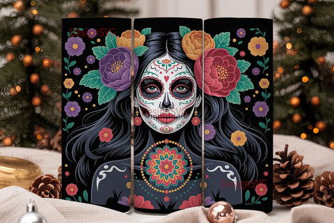 Sugar Skull Floral 20oz Tumbler Wrap Sublimation DesignSVG 