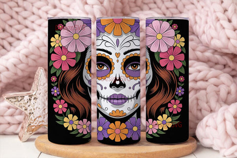 Sugar Skull Floral 20oz Tumbler Wrap Sublimation DesignSVG 