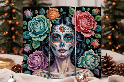 Sugar Skull Floral 20oz Tumbler Wrap Sublimation DesignSVG 