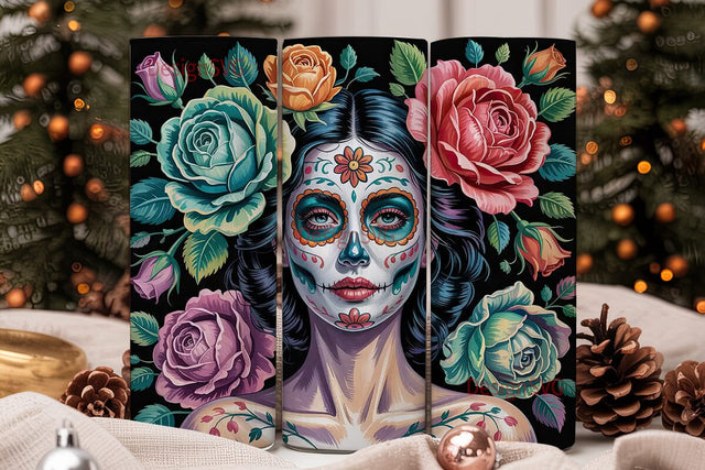 Sugar Skull Floral 20oz Tumbler Wrap Sublimation DesignSVG 