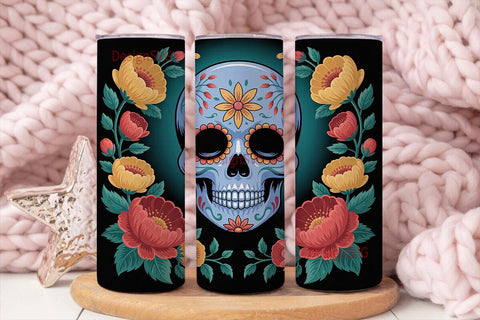 Sugar Skull Floral 20oz Tumbler Wrap Sublimation DesignSVG 