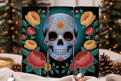 Sugar Skull Floral 20oz Tumbler Wrap Sublimation DesignSVG 