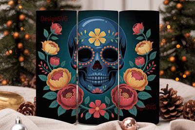 Sugar Skull Floral 20oz Tumbler Wrap Sublimation DesignSVG 