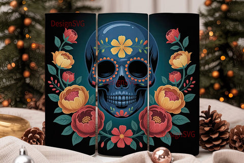 Sugar Skull Floral 20oz Tumbler Wrap Sublimation DesignSVG 