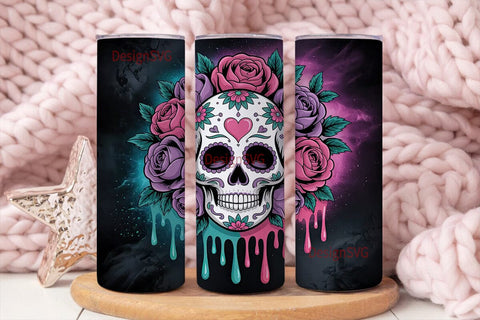 Sugar Skull Floral 20oz Tumbler Wrap Sublimation DesignSVG 
