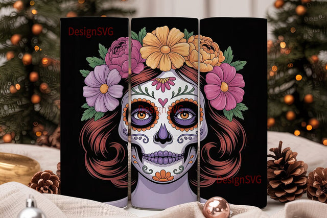 Sugar Skull Floral 20oz Tumbler Wrap Sublimation DesignSVG 