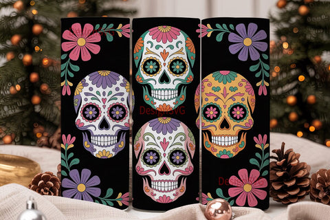 Sugar Skull Floral 20oz Tumbler Wrap Sublimation DesignSVG 