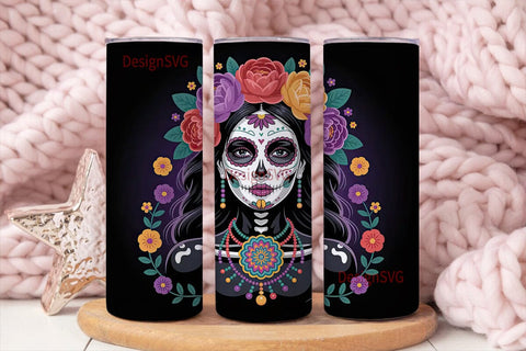 Sugar Skull Floral 20oz Tumbler Wrap Sublimation DesignSVG 