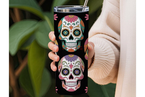 Sugar Skull Floral 20oz Tumbler Wrap Sublimation DesignSVG 