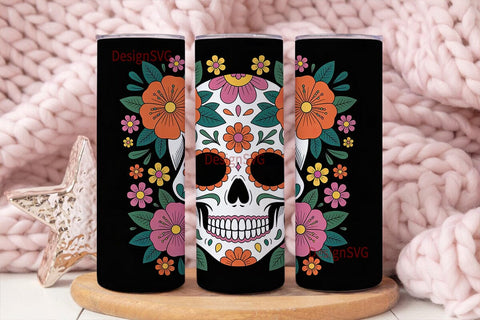 Sugar Skull Floral 20oz Tumbler Wrap Sublimation DesignSVG 