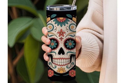 Sugar Skull Floral 20oz Tumbler Wrap Sublimation DesignSVG 