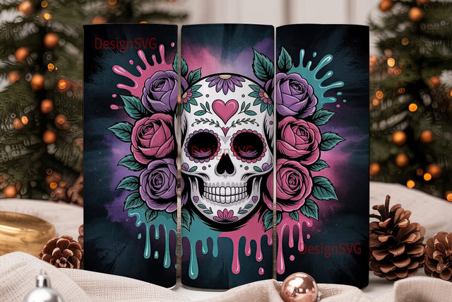 Sugar Skull Floral 20oz Tumbler Wrap Sublimation DesignSVG 