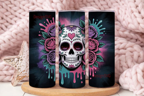 Sugar Skull Floral 20oz Tumbler Wrap Sublimation DesignSVG 