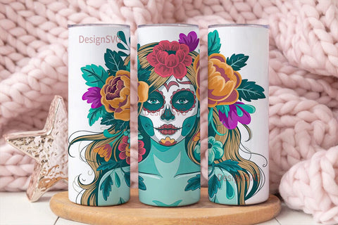 Sugar Skull Floral 20oz Tumbler Wrap Sublimation DesignSVG 