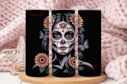 Sugar Skull Floral 20oz Tumbler Wrap Sublimation DesignSVG 
