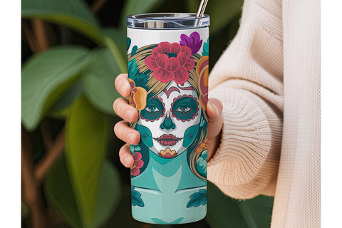 Sugar Skull Floral 20oz Tumbler Wrap Sublimation DesignSVG 