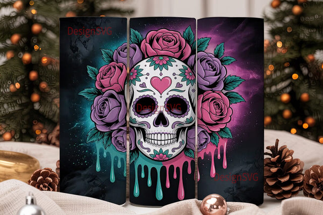 Sugar Skull Floral 20oz Tumbler Wrap Sublimation DesignSVG 