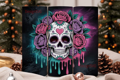 Sugar Skull Floral 20oz Tumbler Wrap Sublimation DesignSVG 