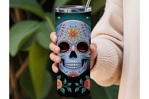 Sugar Skull Floral 20oz Tumbler Wrap Sublimation DesignSVG 