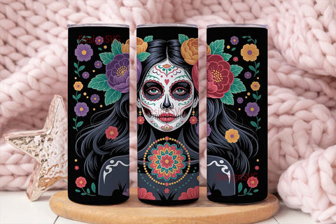 Sugar Skull Floral 20oz Tumbler Wrap Sublimation DesignSVG 