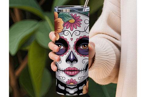 Sugar Skull Floral 20oz Tumbler Wrap Sublimation DesignSVG 