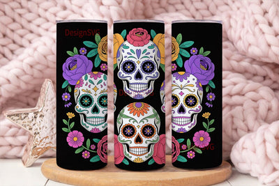 Sugar Skull Floral 20oz Tumbler Wrap Sublimation DesignSVG 