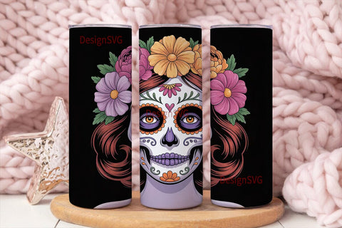 Sugar Skull Floral 20oz Tumbler Wrap Sublimation DesignSVG 