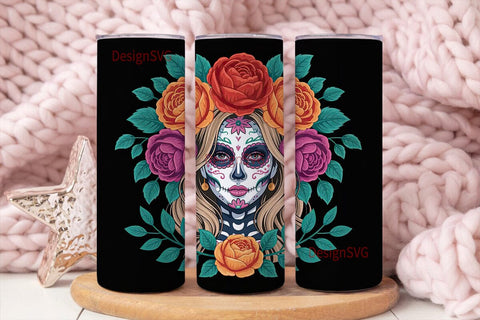 Sugar Skull Floral 20oz Tumbler Wrap Sublimation DesignSVG 