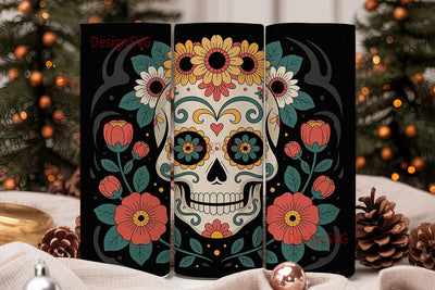 Sugar Skull Floral 20oz Tumbler Wrap Sublimation DesignSVG 