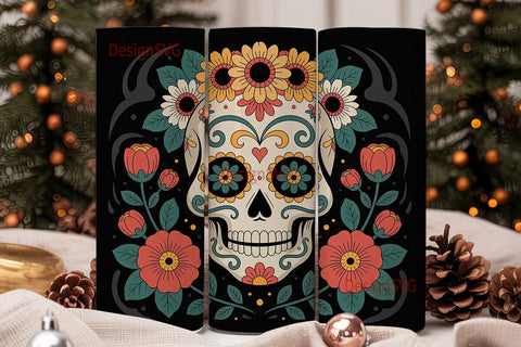 Sugar Skull Floral 20oz Tumbler Wrap Sublimation DesignSVG 